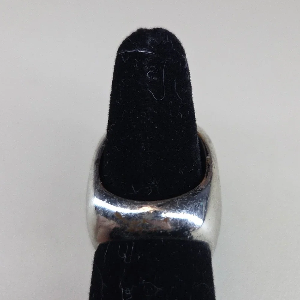 Boho Statement Ring Faux Turquoise Silver Tone Chunky Band Southwestern Size 8.5
